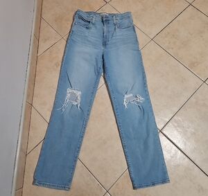 Madewell Blue Straight Leg Distressed Jeans